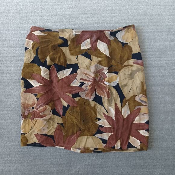 VTG Y2K Express Wrap Skirt Women L Brown Dark Floral Mini Femme Fairy Beach 90s - Picture 2 of 7